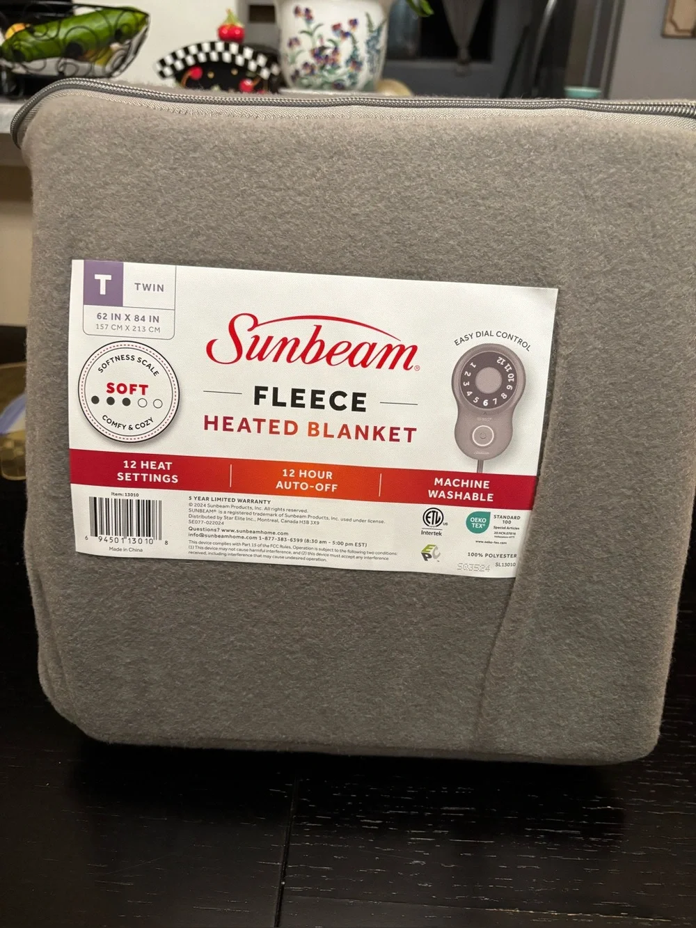 Sunbeam Fleece Heated Blanket Electric Blanket Gray Twin